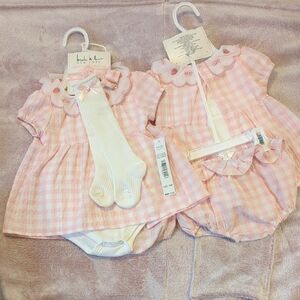 TWINS! Bundle Of Nicole Miller Pink Gingham Baby Dress Set